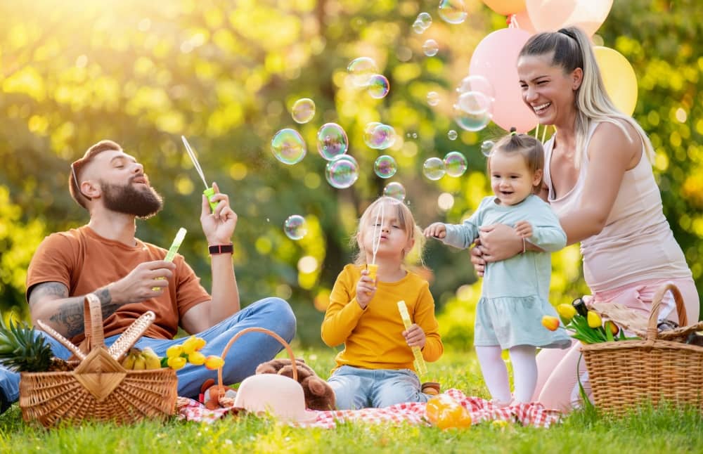 Happy family having a picnic.